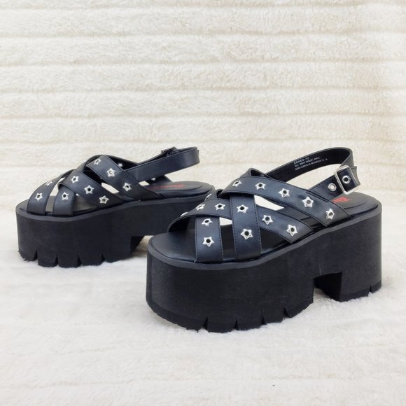 Demonia Black Platform Sandals with Star Accents - Picture 9 of 12